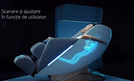 Blue leather massage chair voice command Marina Breeze