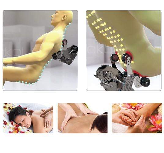 Fotoliu Masaj Piele Bej 3D Zero Gravity, 6 Role Sistem L, Încălzire, Muzică, Rokol RK7909