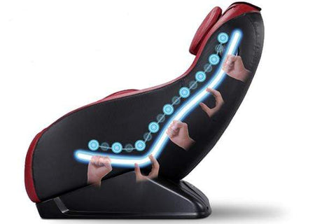 Fotoliu Masaj Piele Rosu Bluetooth Boxe Telecomanda Integrate Suport Smartphone Perne Aer Role 3D Sina SL 110 cm Komoder KM151