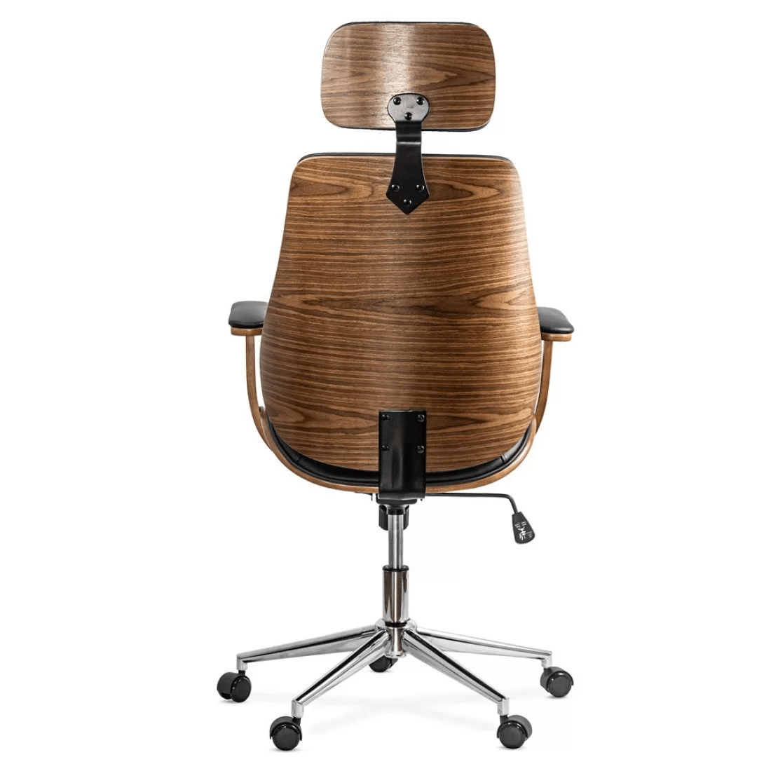 Scaun birou executiv piele insertii lemn cadru cromat OFF1606 Coach NEGRU