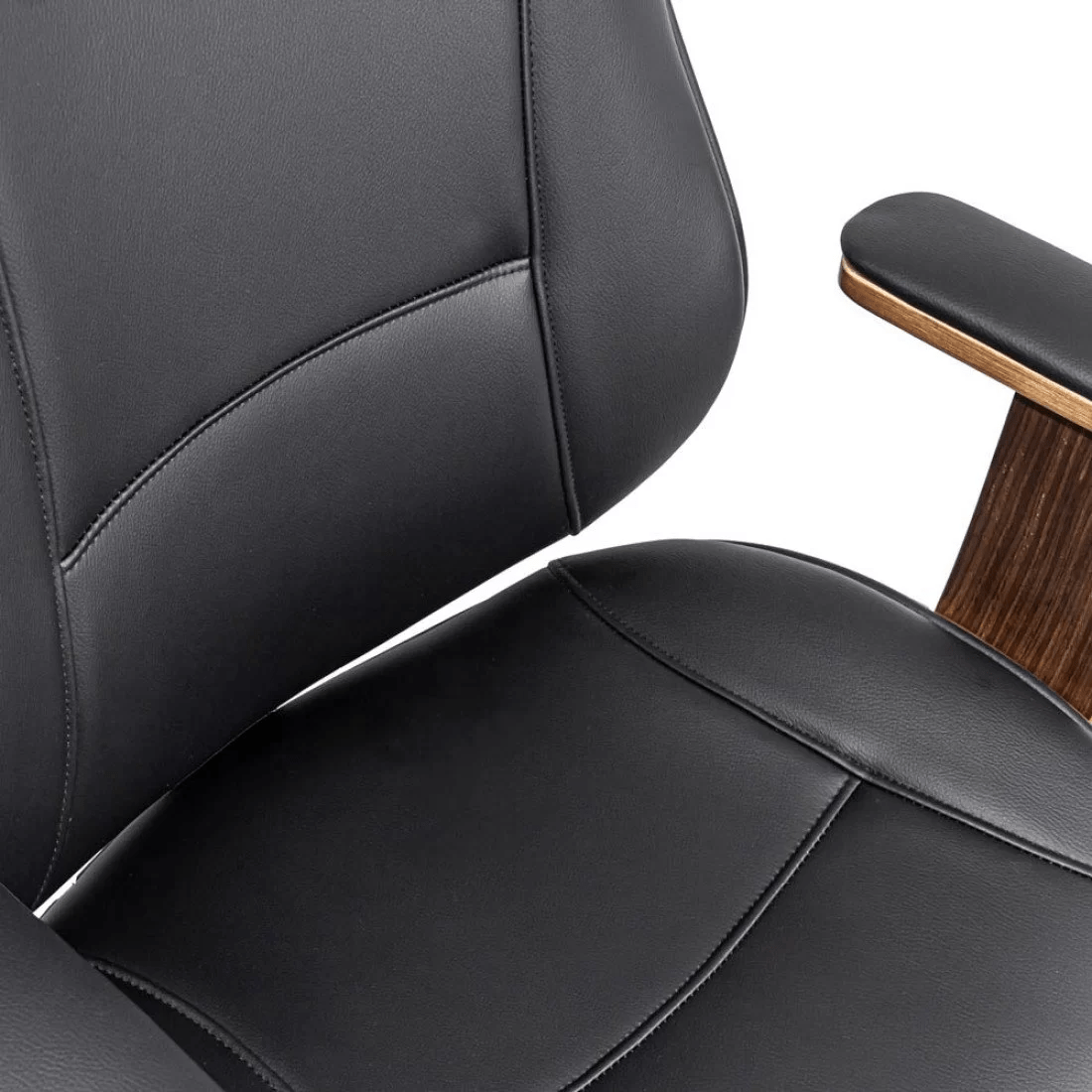 Scaun birou executiv piele insertii lemn cadru cromat OFF1606 Coach NEGRU