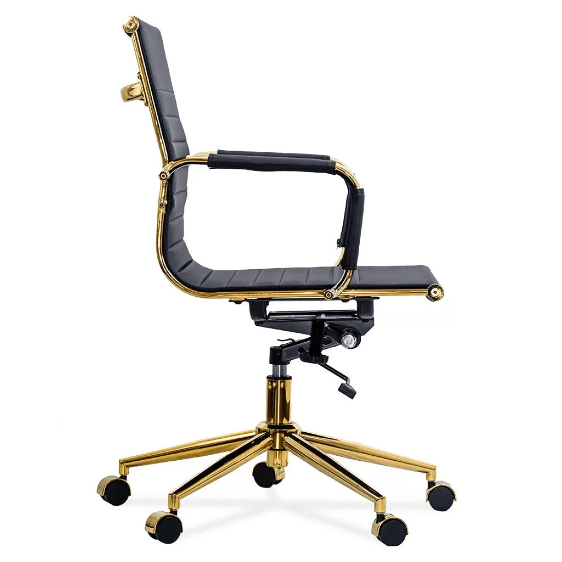 Scaun birou negru piele ecologica super plus cadru auriu mecanism balans OFF802A Cathedra