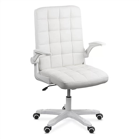 Scaun birou piele buretat brate rabatabile OFF332 Unibreeze ALB