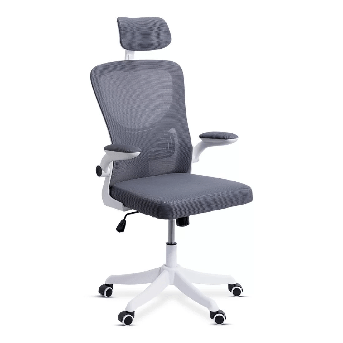 Scaun birou stofa sezut buretat brate rabatabile cadru alb OFF336 Glow GRI INCHIS