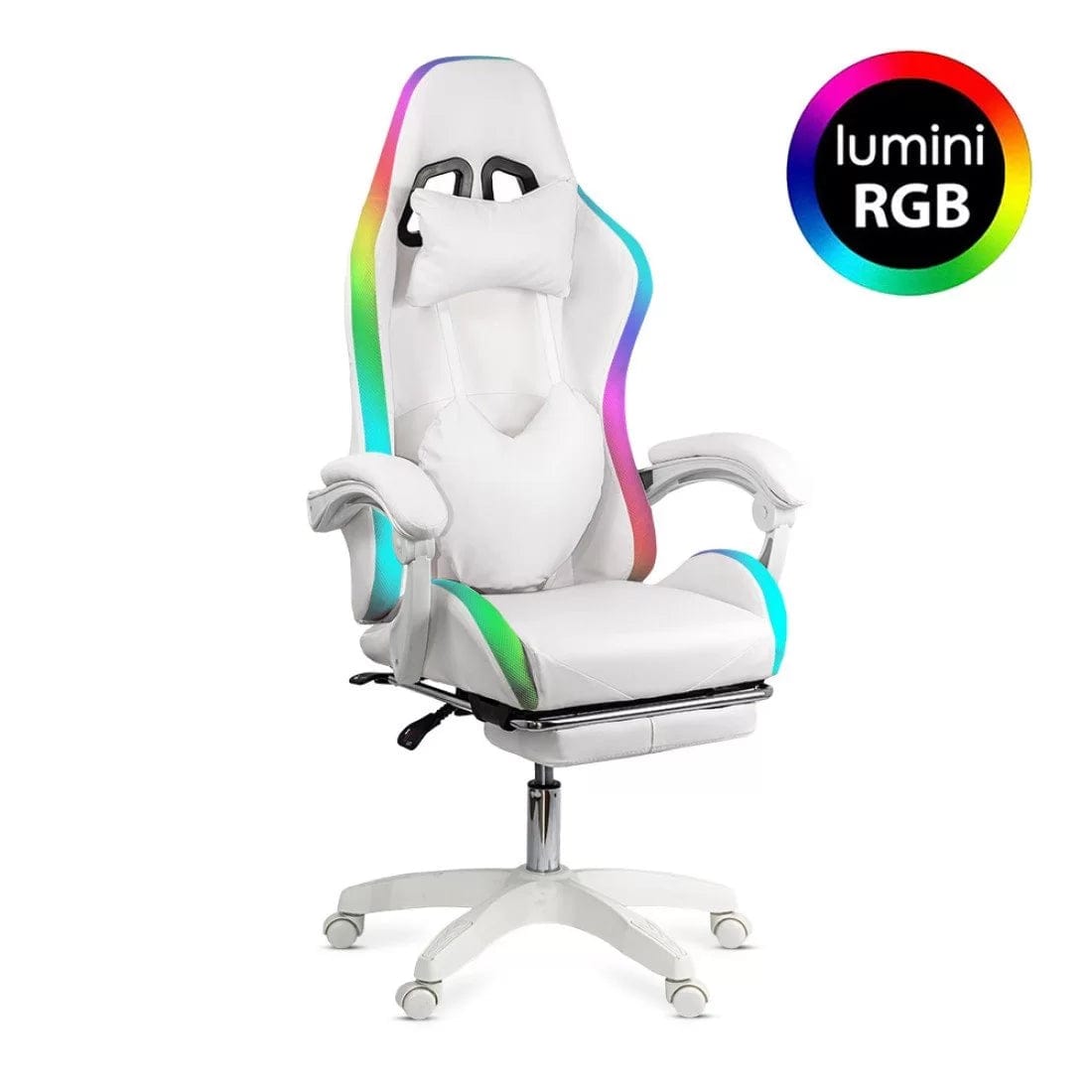 Scaun gaming multicolor piele rabatabil led RGB OFF298 Anime ALB