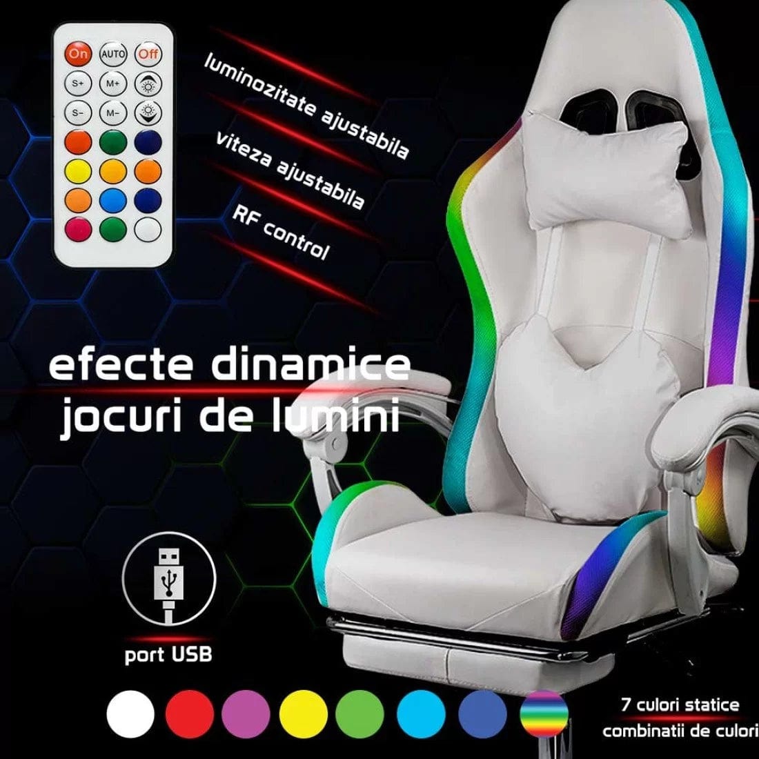 Scaun gaming multicolor piele rabatabil led RGB OFF298 Anime