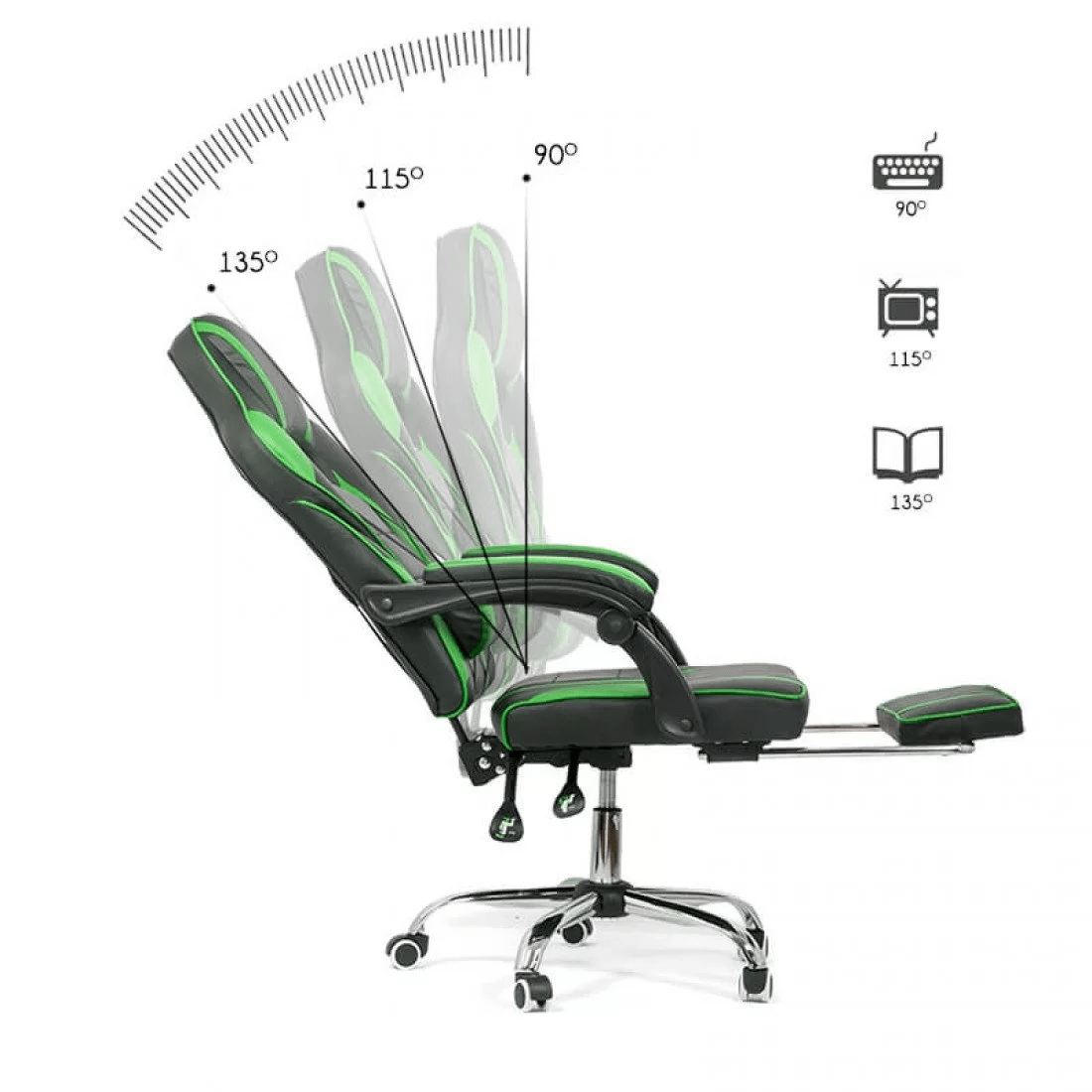 Scaun gaming piele verde rabatabil 135 grade OFF302 Airjet