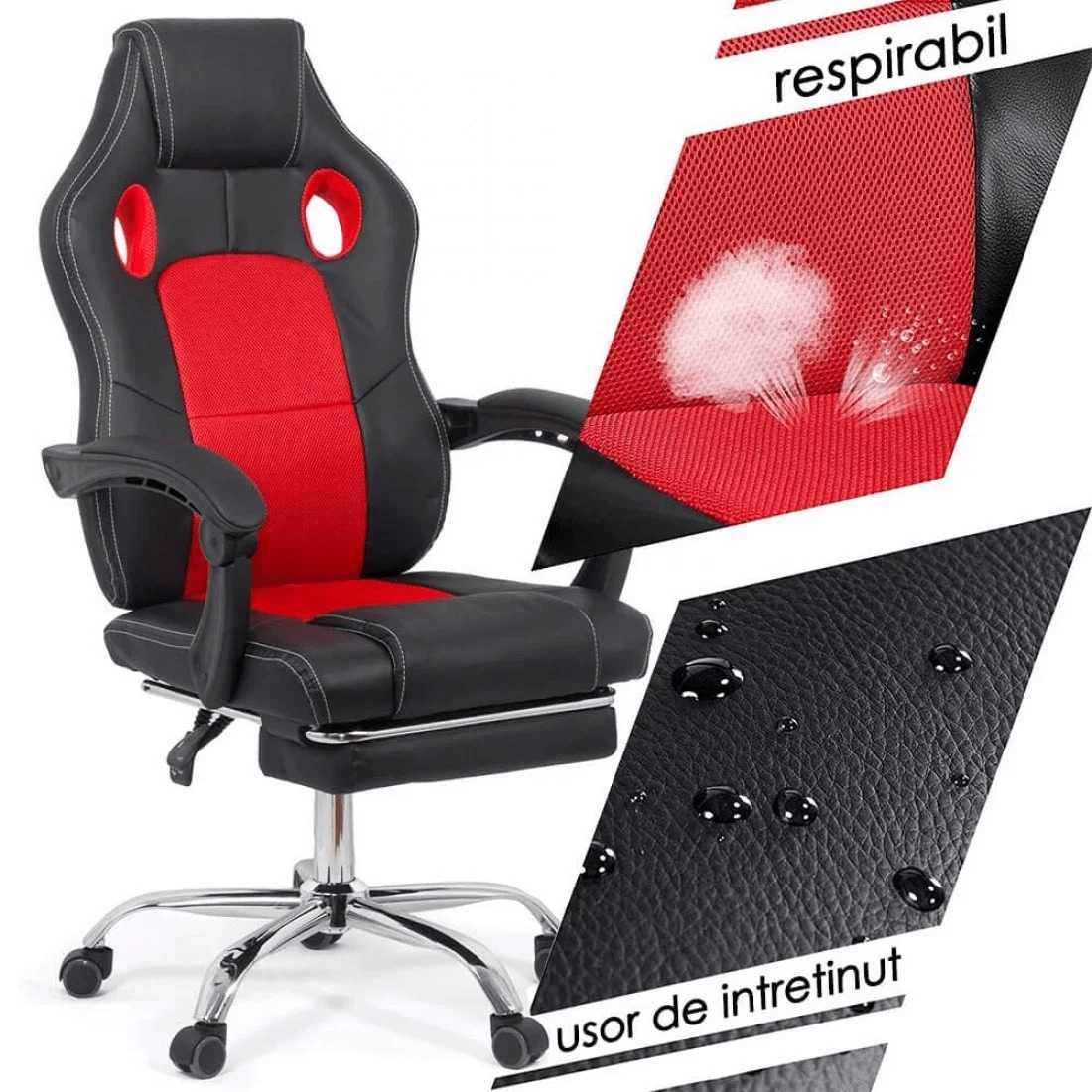 Scaun gaming relaxare piele negru rosu OFF3091 Legacy