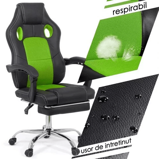 Scaun gaming relaxare piele negru verde OFF3091 Legacy
