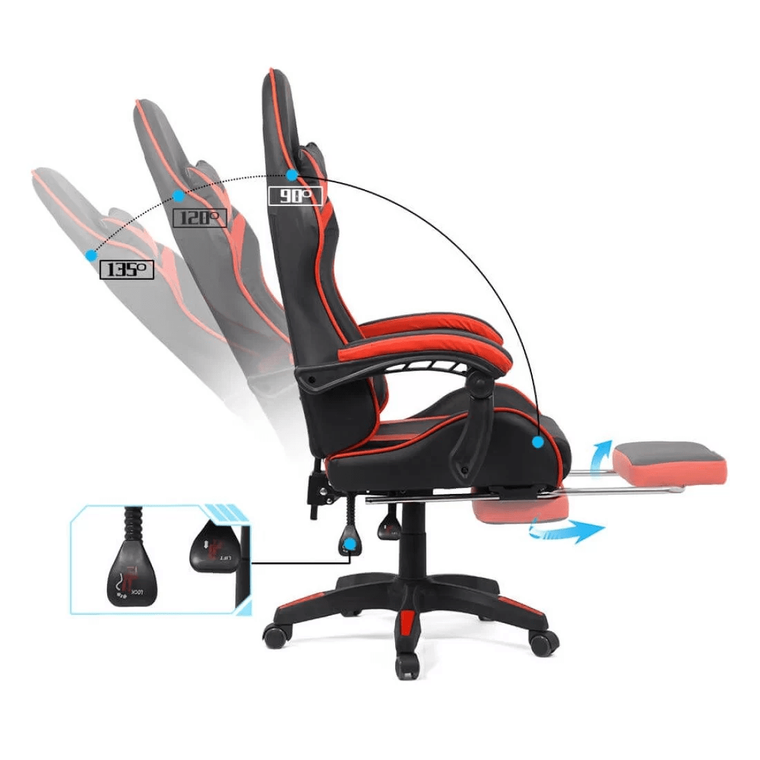 Scaun gaming rosu negru piele relaxare OFF299 Thronus