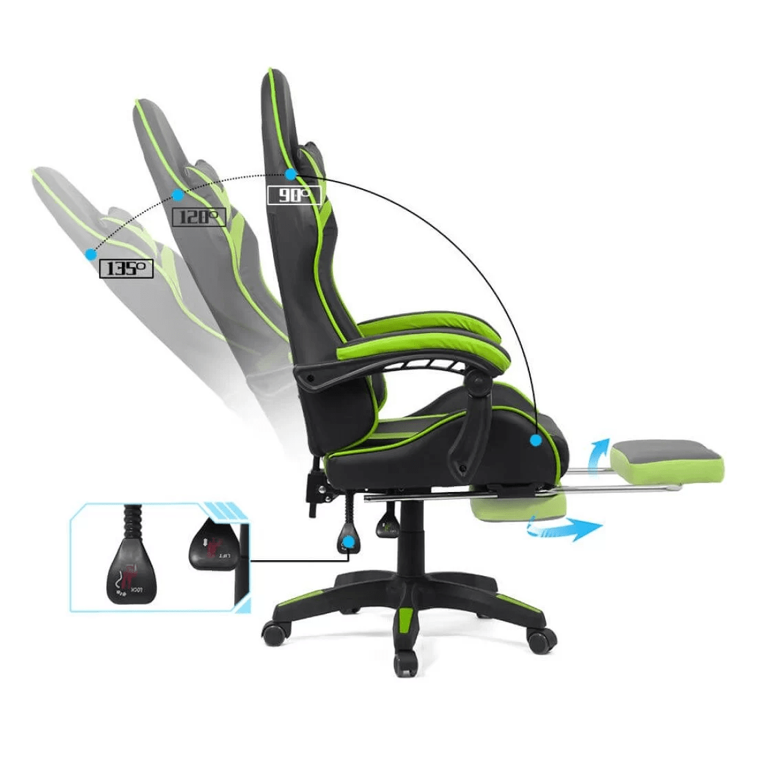 Scaun gaming verde negru piele relaxare OFF299 Thronus