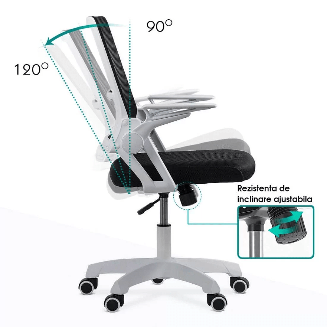 Scaun gri cadru alb 80 kg reclinabil 120 grade OFF6261 Playtech