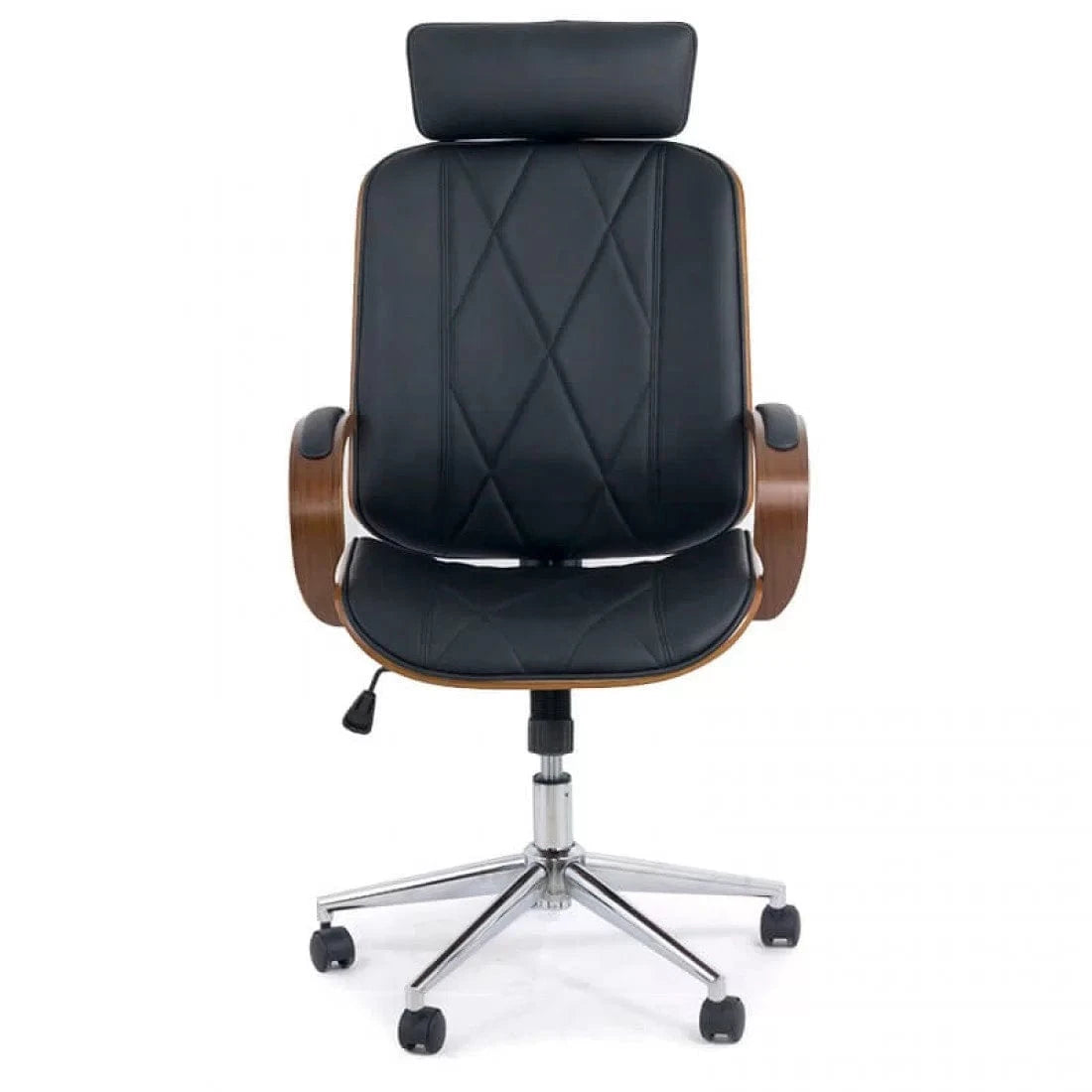 Scaun birou executiv piele insertii lemn cadru cromat OFF1607 High Street NEGRU