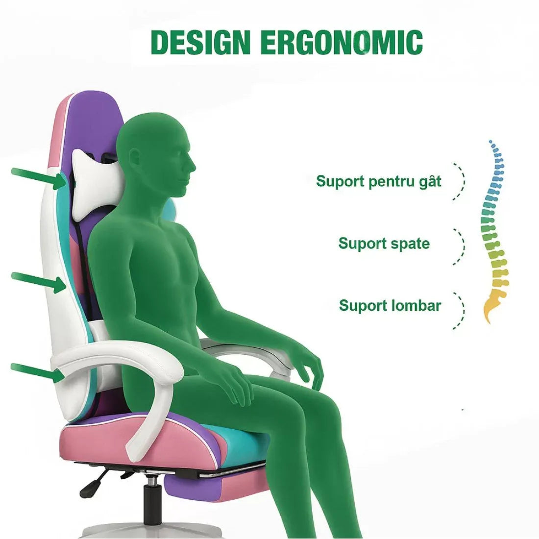 Scaun gaming multicolor piele rabatabil led RGB OFF298 Anime