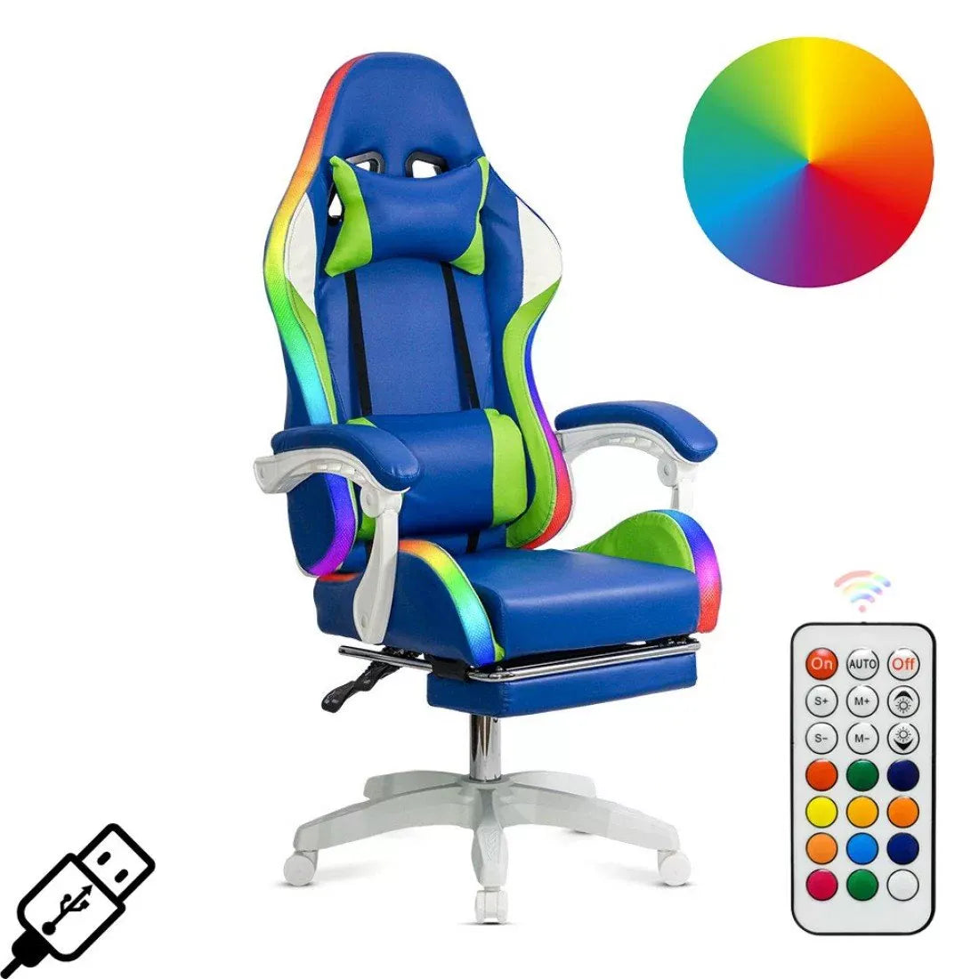Scaun gaming multicolor piele rabatabil led RGB OFF298 Anime ALBASTRU