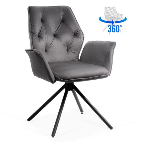 Scaun catifea rotativ cadru metalic negru BUC0224 Chester GRI INCHIS