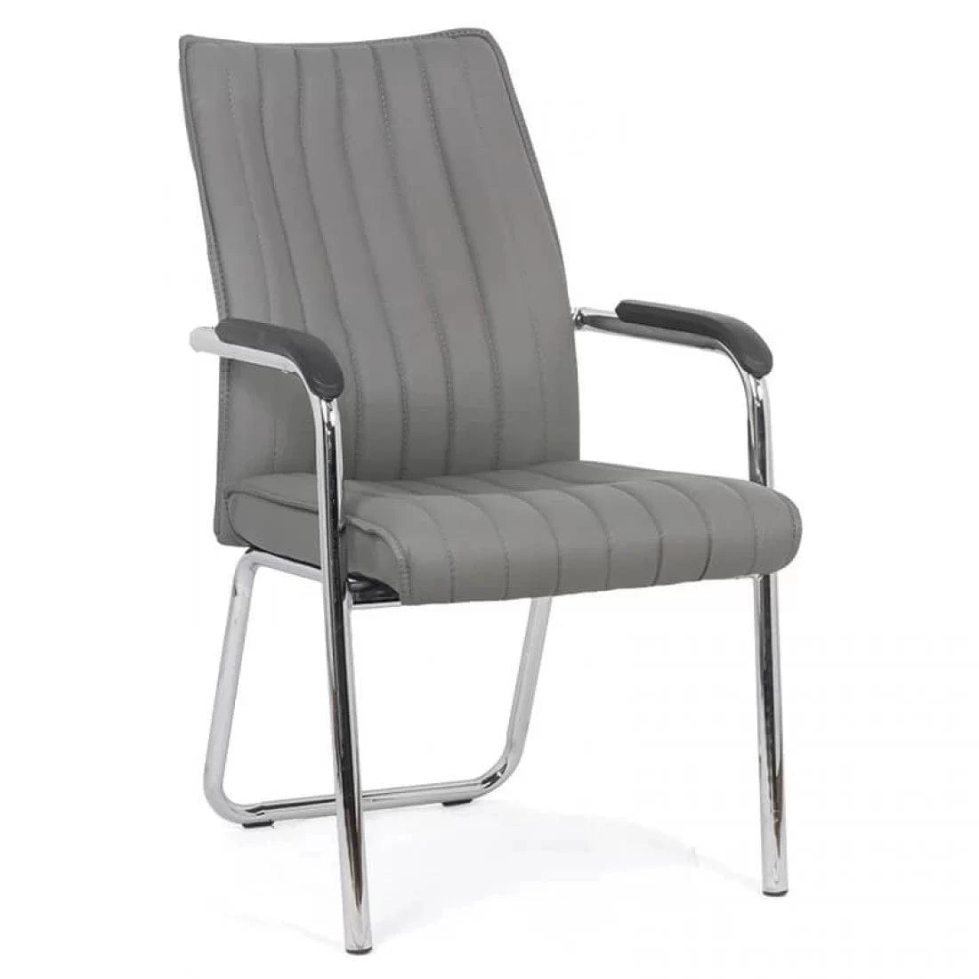 Scaun vizitatori piele cadru cromat fix HRC614 Oslo Stripes GRI DESCHIS