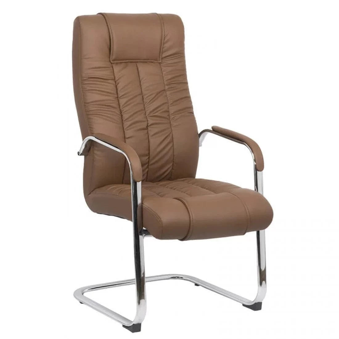 Scaun vizitatori piele cadru cromat fix OFF8115 Supreme Finesse MARO INCHIS