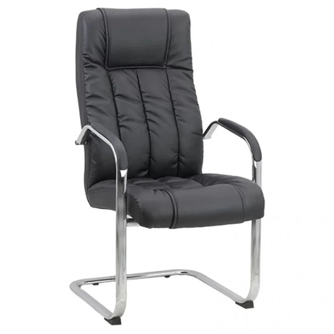 Scaun vizitatori piele cadru cromat fix OFF8115 Supreme Finesse NEGRU
