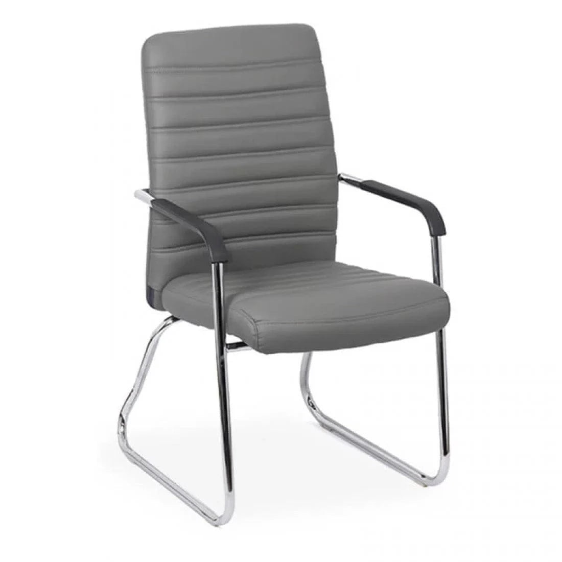 Scaun vizitatori piele cadru cromat fix OFF833 City Conference GRI DESCHIS
