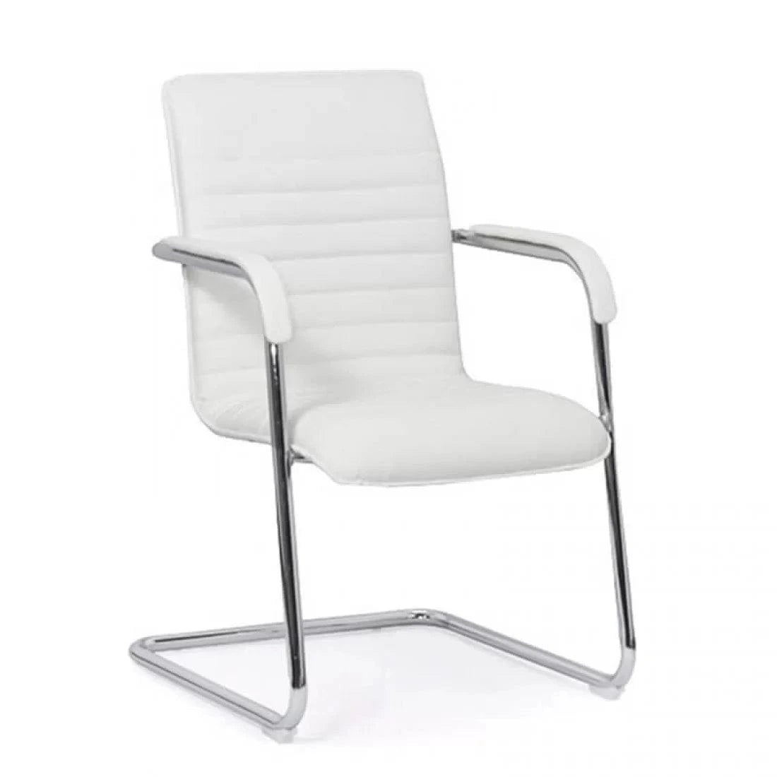 Scaun vizitatori piele cadru cromat fix OFF835 Bruxelles ALB