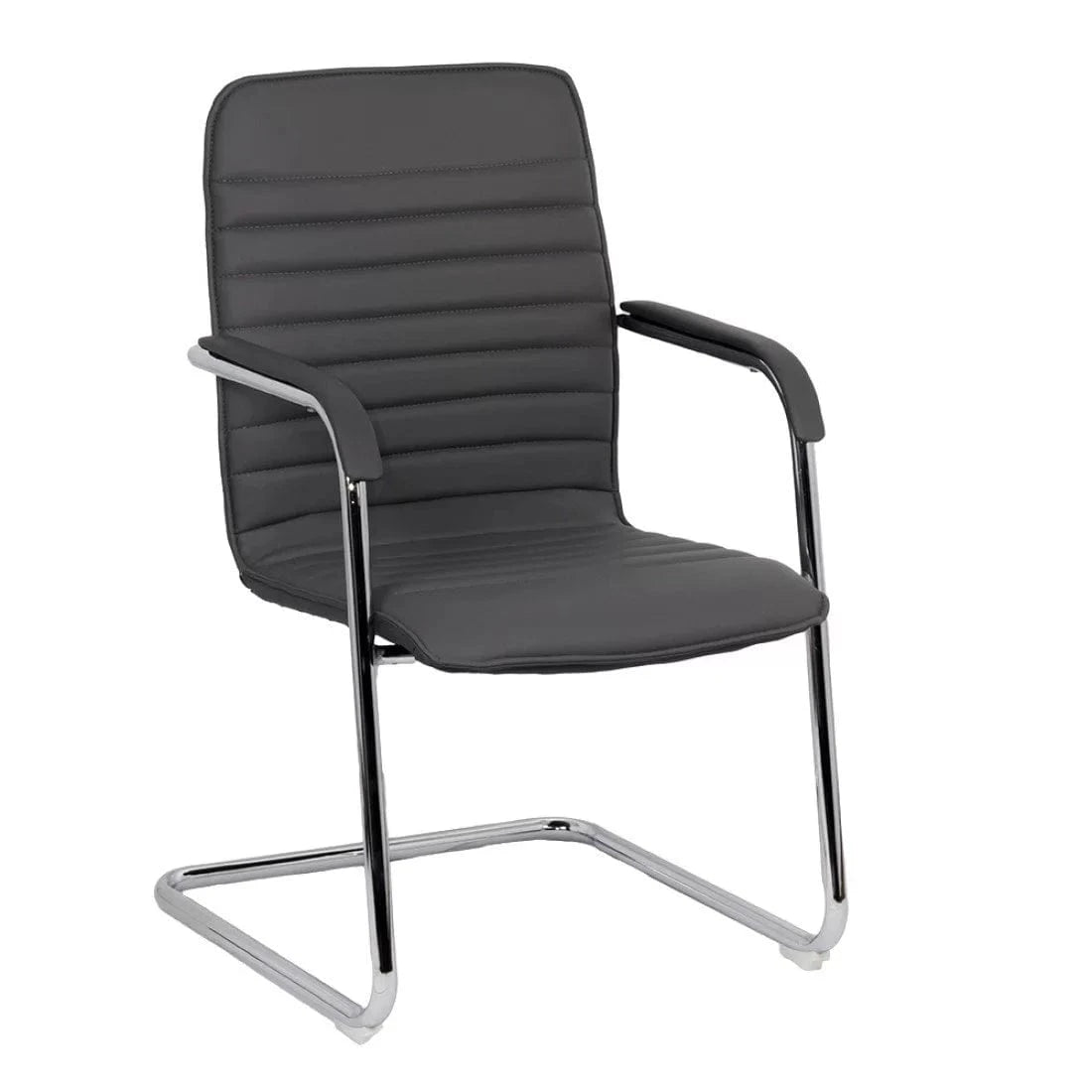 Scaun vizitatori piele cadru cromat fix OFF835 Bruxelles GRI INCHIS