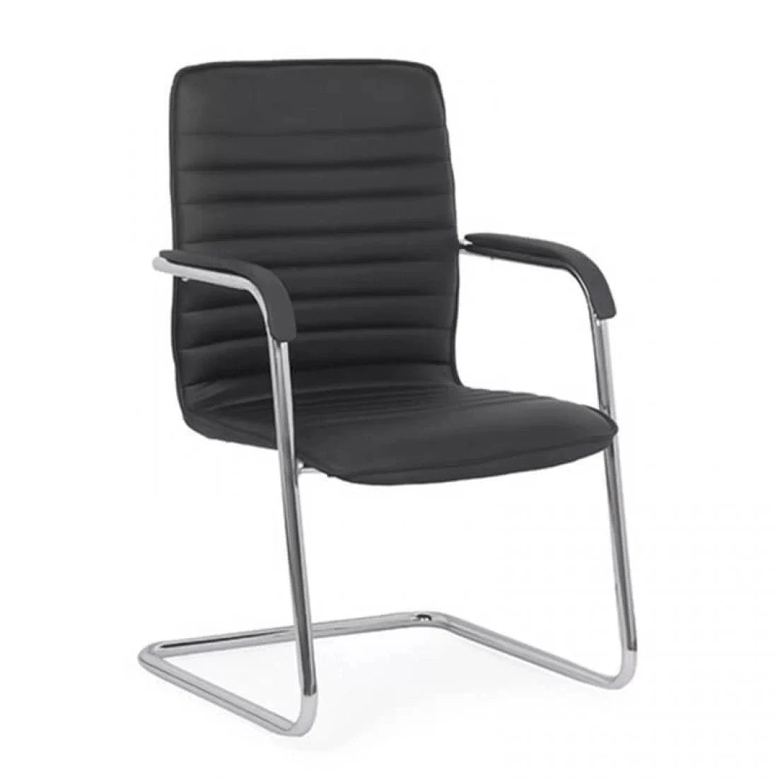 Scaun vizitatori piele cadru cromat fix OFF835 Bruxelles NEGRU