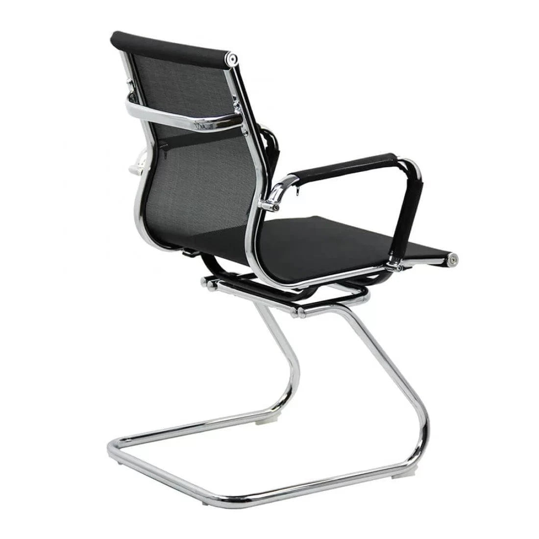 Scaun vizitatori plasa cadru cromat fix OFF804 Aero Guest NEGRU