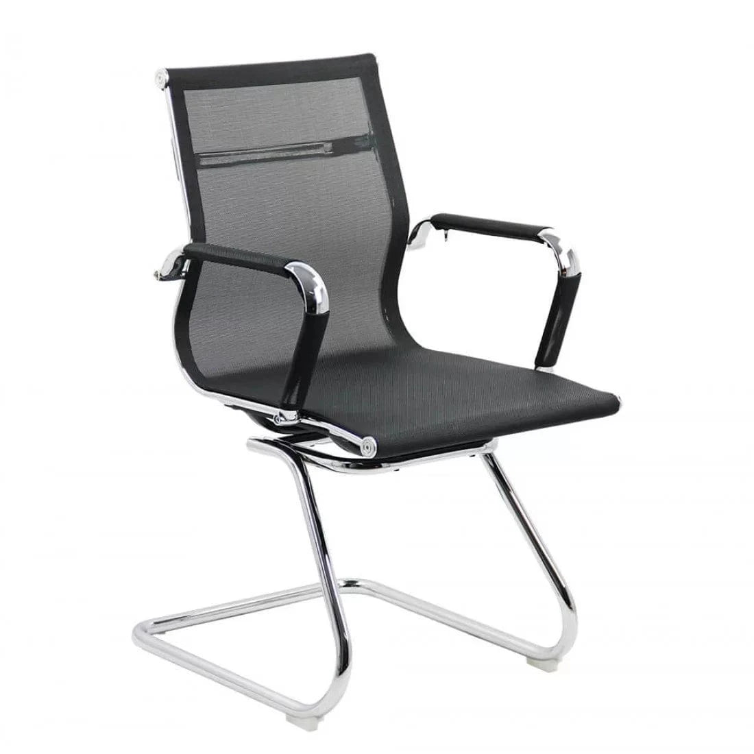 Scaun vizitatori plasa cadru cromat fix OFF804 Aero Guest NEGRU