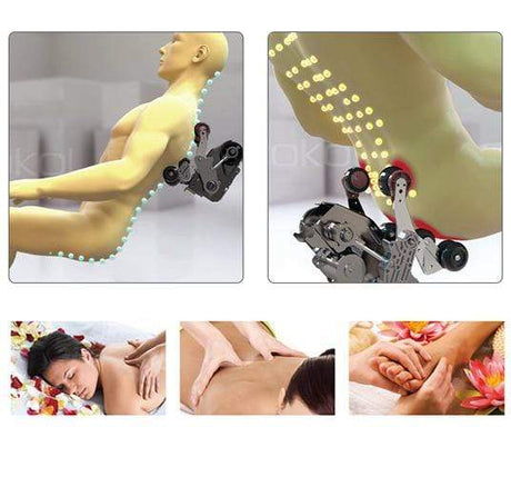 Fotoliu Masaj Piele Bej 3D Zero Gravity, 6 Role Sistem L, Încălzire, Muzică, Rokol RK7909