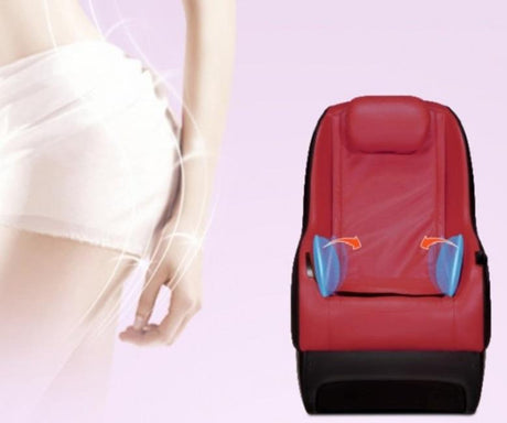 Fotoliu Masaj Piele Rosu Bluetooth Boxe Telecomanda Integrate Suport Smartphone Perne Aer Role 3D Sina SL 110 cm Komoder KM151