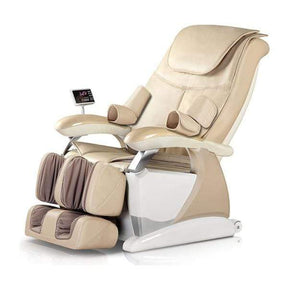 Scaun masaj role piele bej motorizat reclinabil pat functie incalzire 37 perne aer dual VHD iRest A18-3 DHT