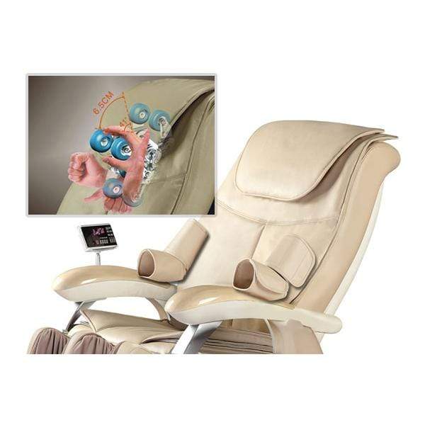 Scaun masaj role piele bej motorizat reclinabil pat functie incalzire 37 perne aer dual VHD iRest A18-3 DHT