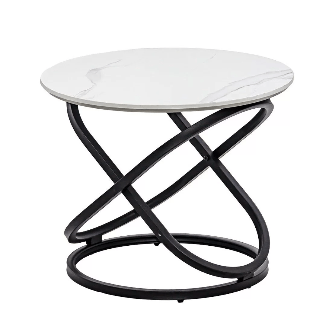 Masuta cafea rotunda blat alb marmorat cadru metalic negru BUC14 White Stone