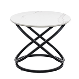 Masuta cafea rotunda blat alb marmorat cadru metalic negru BUC14 White Stone