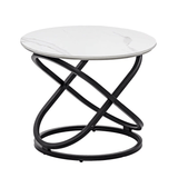Masuta cafea rotunda blat alb marmorat cadru metalic negru BUC14 White Stone