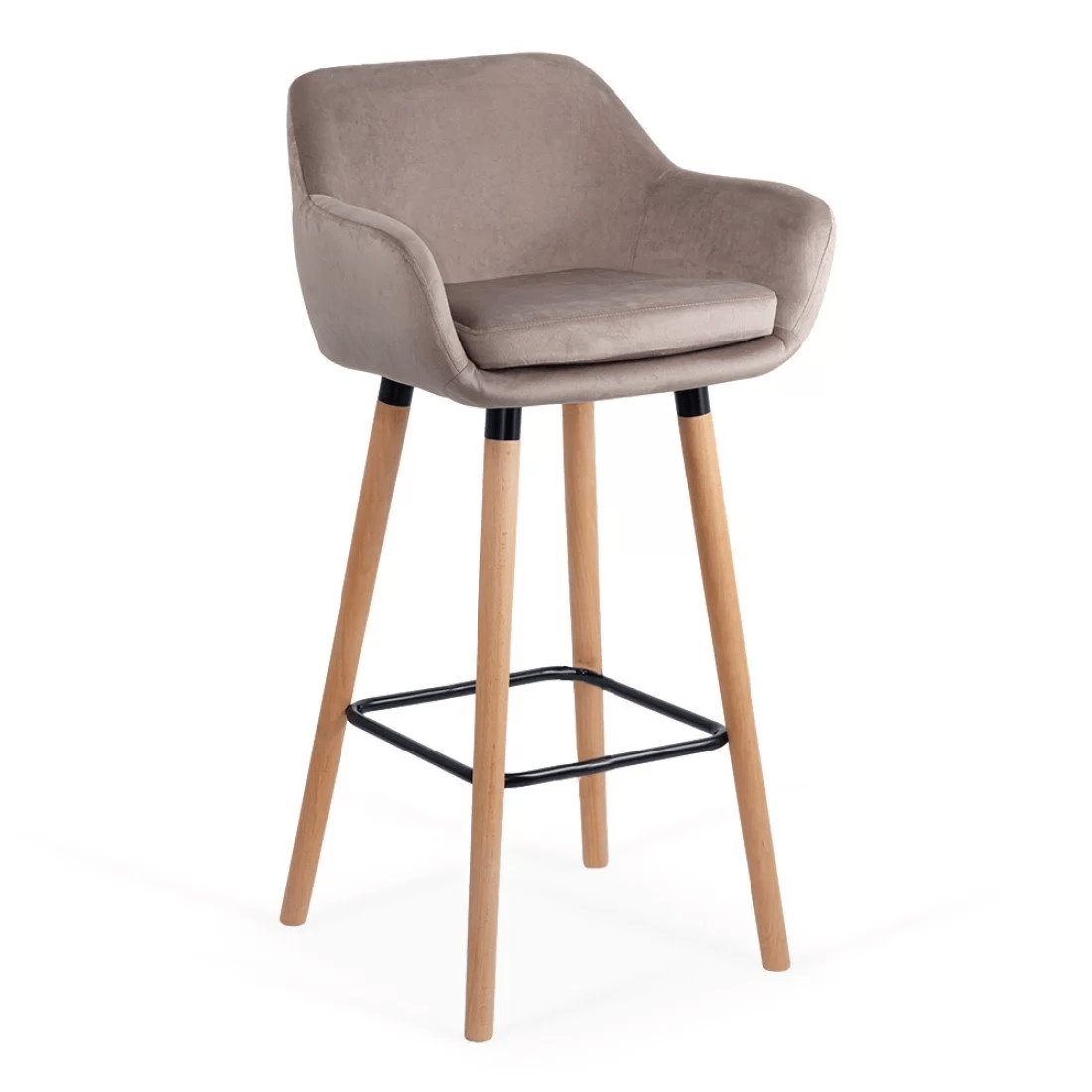Scaun bar catifea picioare lemn sezut lavabil ABS1271 Studio BEJ