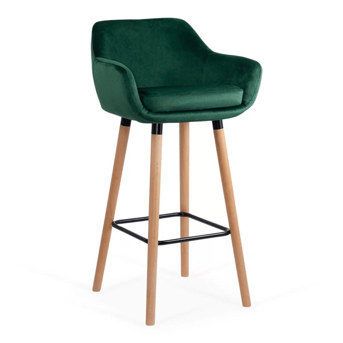 Scaun bar catifea picioare lemn sezut lavabil ABS1271 Studio VERDE INCHIS