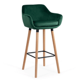 Scaun bar catifea picioare lemn sezut lavabil ABS1271 Studio VERDE INCHIS