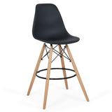 Scaun bar plastic picioare lemn ABS139 Scandinavian Leaf NEGRU