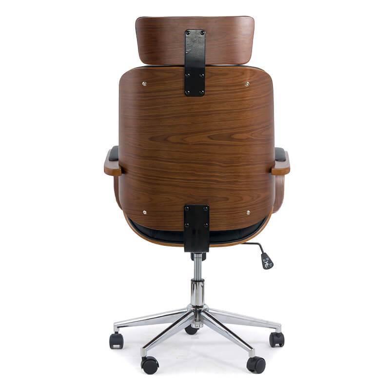 Scaun birou executiv negru piele insertii lemn OFF1607 High Street