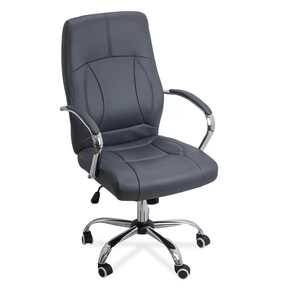 Scaun birou piele cadru cromat mecanism balans OFF331 Business Casual GRI INCHIS