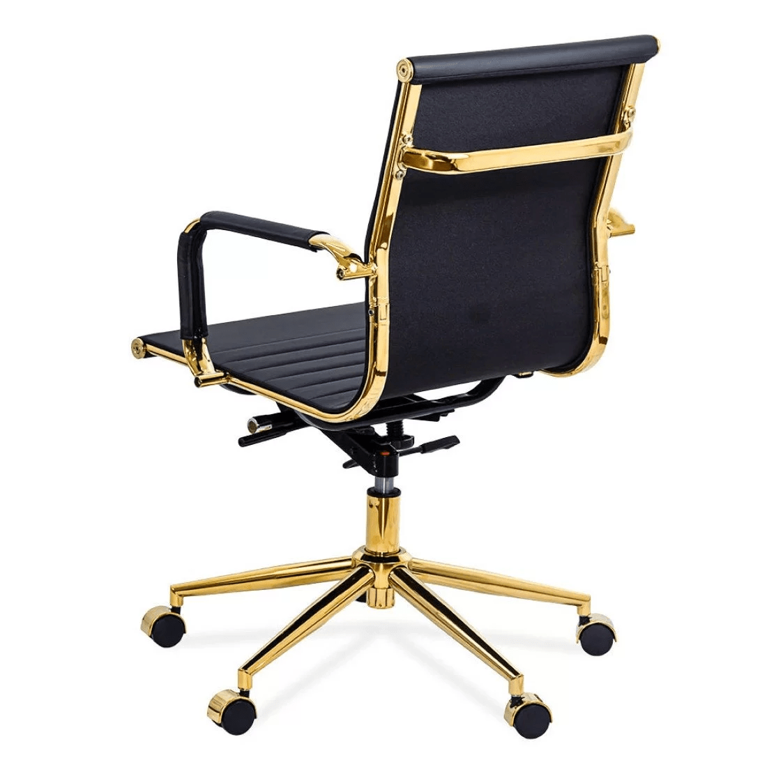 Scaun birou negru piele ecologica super plus cadru auriu mecanism balans OFF802A Cathedra