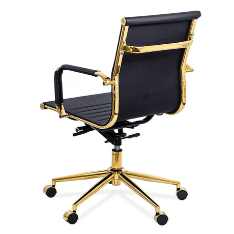 Scaun birou negru piele ecologica super plus cadru auriu mecanism balans OFF802A Cathedra