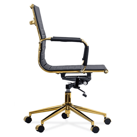 Scaun birou negru piele ecologica super plus cadru auriu mecanism balans OFF802A Cathedra