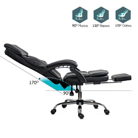 Scaun birou piele relaxare 150 kg OFF341 Workmax NEGRU