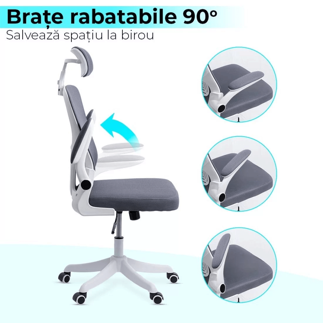 Scaun birou stofa sezut buretat brate rabatabile cadru alb OFF336 Glow
