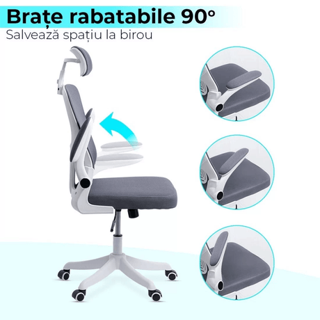 Scaun birou stofa sezut buretat brate rabatabile cadru alb OFF336 Glow