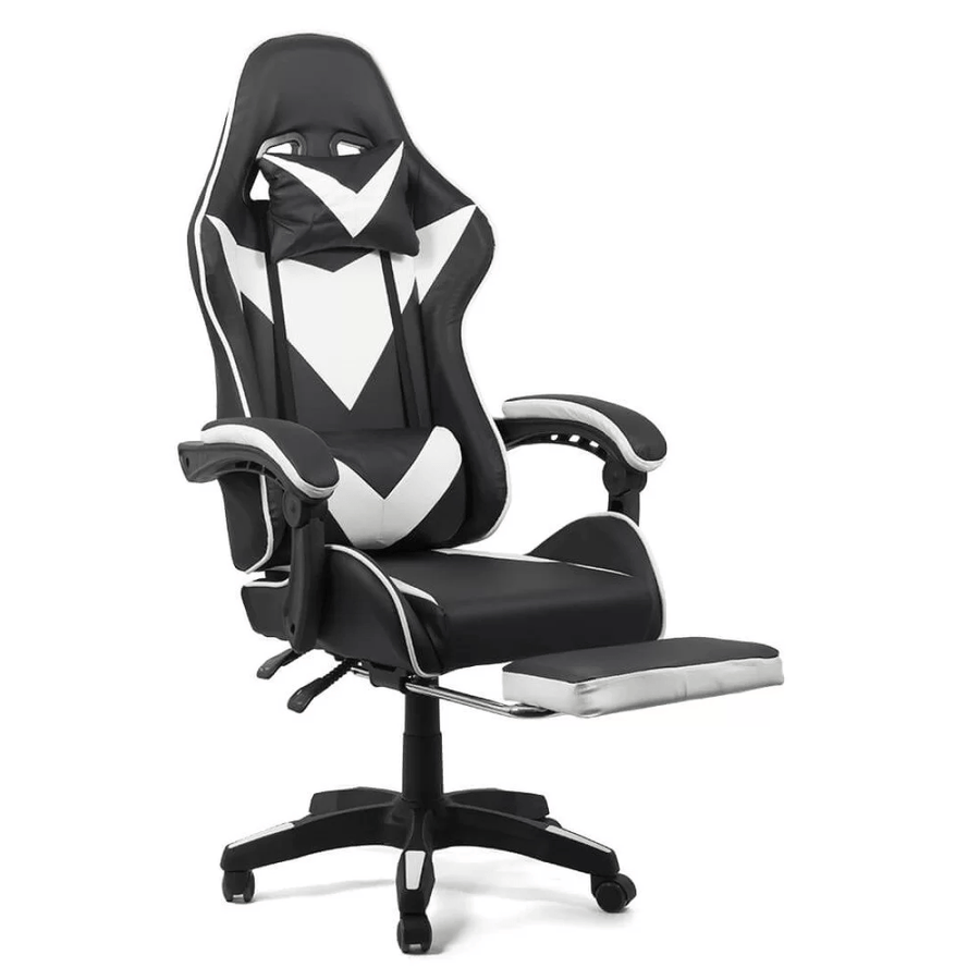 Scaun gaming alb negru piele relaxare OFF299 Thronus