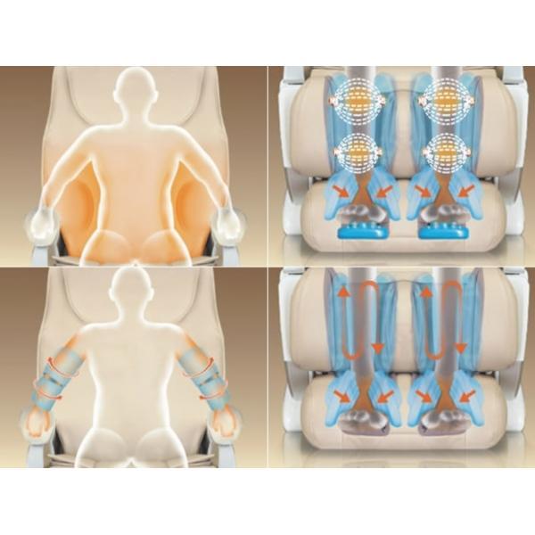 Scaun masaj role piele bej motorizat reclinabil pat functie incalzire 37 perne aer dual VHD iRest A18-3 DHT